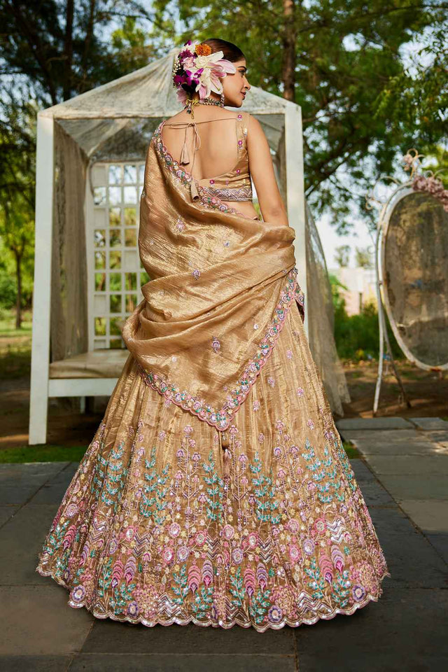 Beige Sequin with Zari Work Tissue Lehenga (ACZ7785)