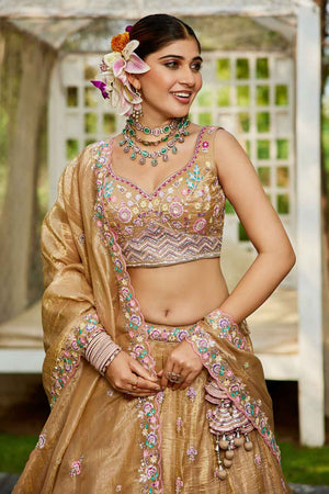 Beige Sequin with Zari Work Tissue Lehenga (ACZ7785)