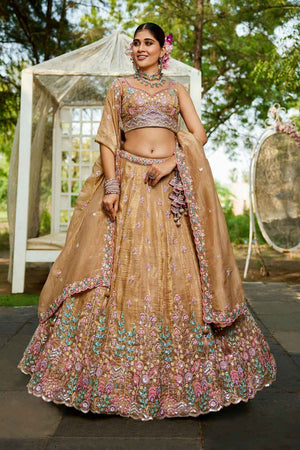 Beige Sequin with Zari Work Tissue Lehenga (ACZ7785)