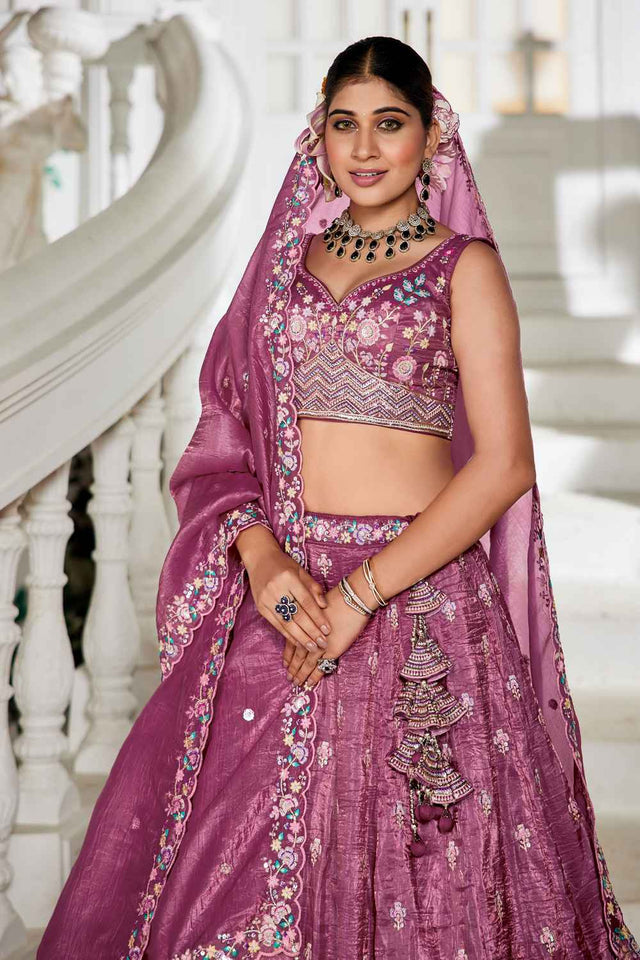 Maroon Sequin with Zari Work Tissue Lehenga (ACZ7786)