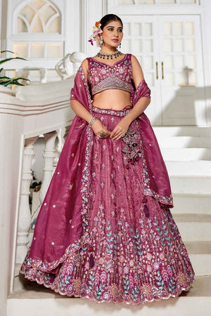 Maroon Sequin with Zari Work Tissue Lehenga (ACZ7786)