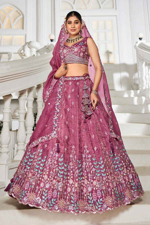 Maroon Sequin with Zari Work Tissue Lehenga (ACZ7786)