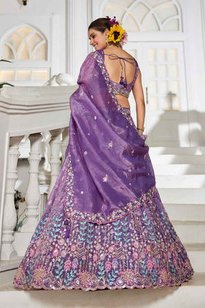 Lavender Sequin with Zari Work Tissue Lehenga (ACZ7787)