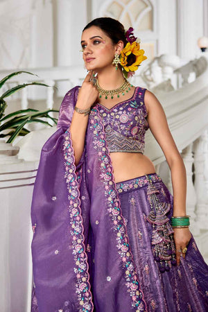 Lavender Sequin with Zari Work Tissue Lehenga (ACZ7787)