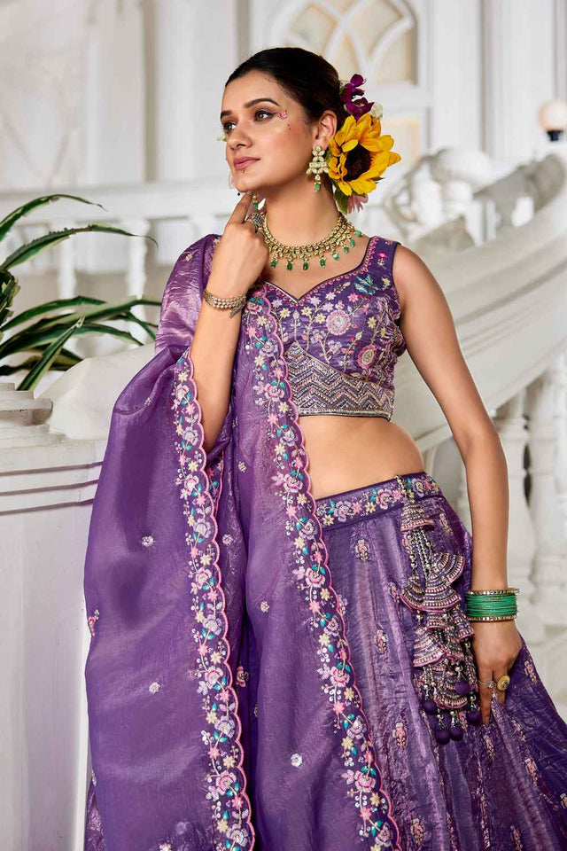 Lavender Sequin with Zari Work Tissue Lehenga (ACZ7787)