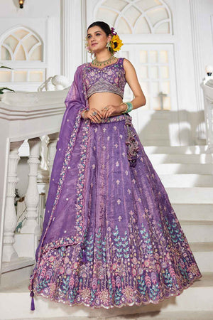 Lavender Sequin with Zari Work Tissue Lehenga (ACZ7787)