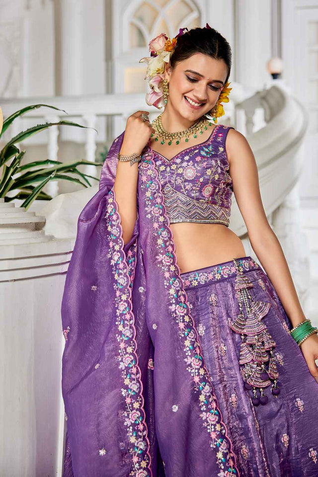 Lavender Sequin with Zari Work Tissue Lehenga (ACZ7787)