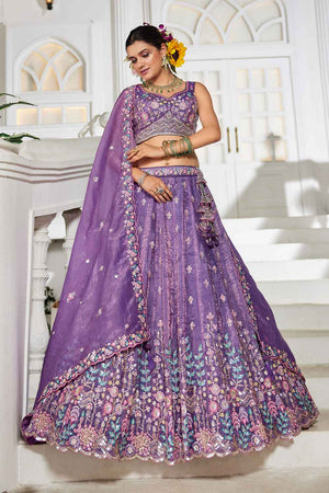 Lavender Sequin with Zari Work Tissue Lehenga (ACZ7787)