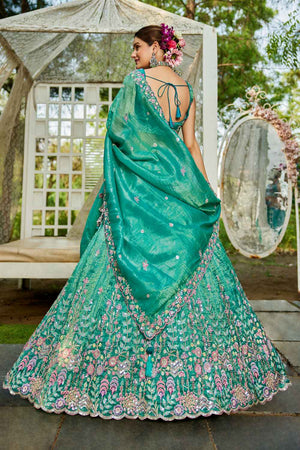 Sea Green Sequin with Zari Work Tissue Lehenga (ACZ7788)