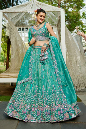 Sea Green Sequin with Zari Work Tissue Lehenga (ACZ7788)