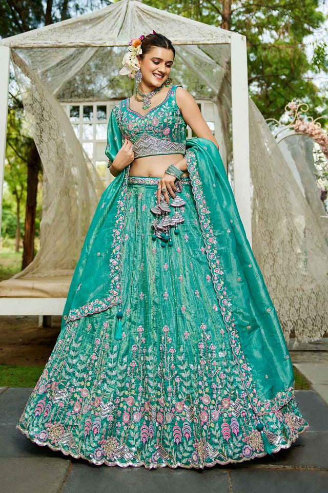 Sea Green Sequin with Zari Work Tissue Lehenga (ACZ7788)