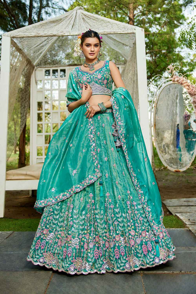 Sea Green Sequin with Zari Work Tissue Lehenga (ACZ7788)