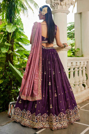 Maroon Sequin with Zari Work Tissue Lehenga (ACZ7789)