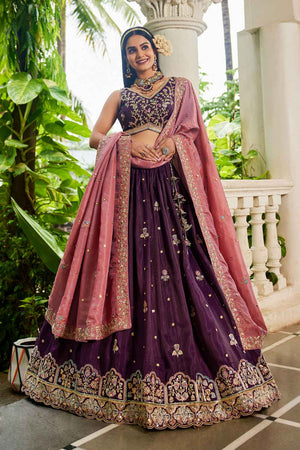 Maroon Sequin with Zari Work Tissue Lehenga (ACZ7789)