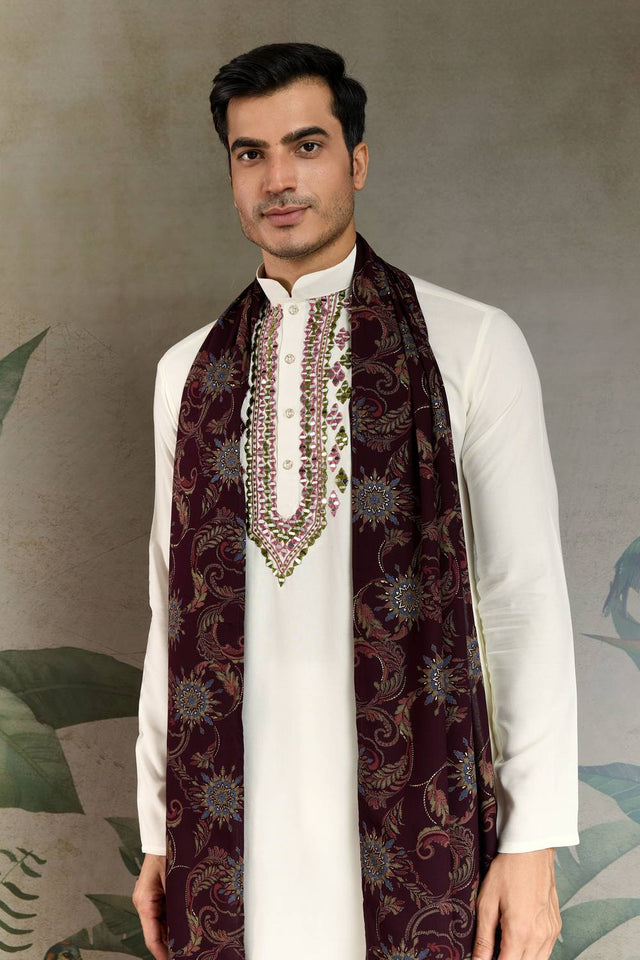 Men's White Embroidered Viscose Rayon Kurta Sets (ACZ7963)