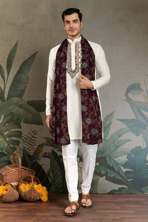 Men's White Embroidered Viscose Rayon Kurta Sets (ACZ7963)