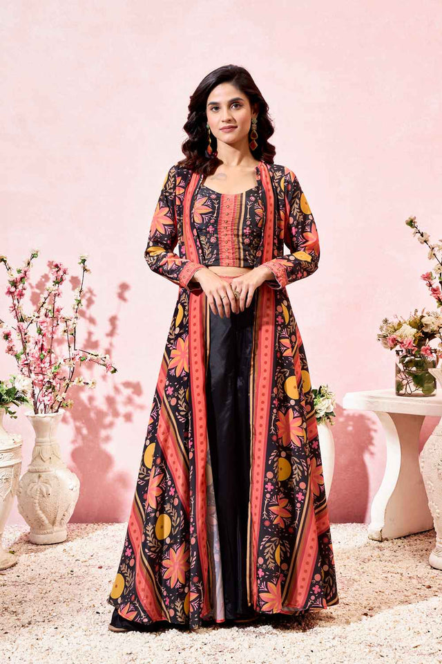 Multi-Color Floral Printed Crepe Co-Ord Set (ACZ7969)
