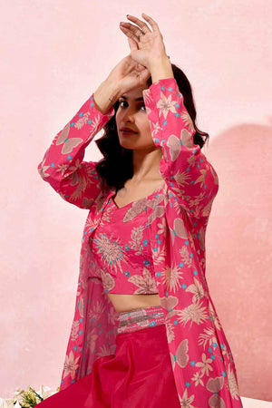 Pink Floral Printed Crepe Co-Ord Set