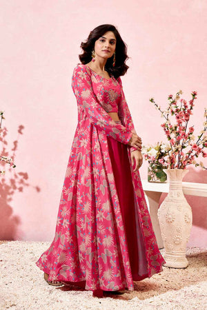 Pink Floral Printed Crepe Co-Ord Set