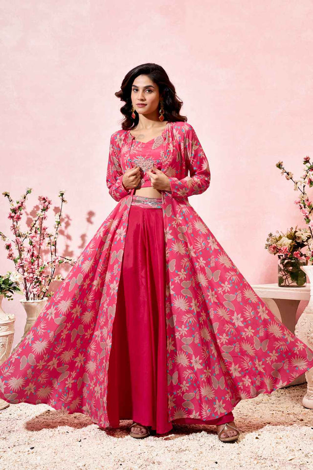 Pink Floral Printed Crepe Co-Ord Set