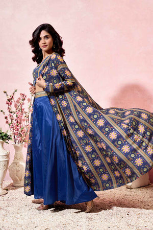 Blue Floral Printed Crepe Co-Ord Set