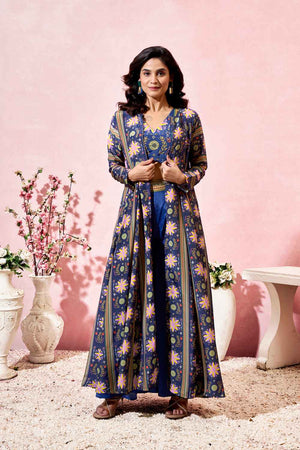 Blue Floral Printed Crepe Co-Ord Set