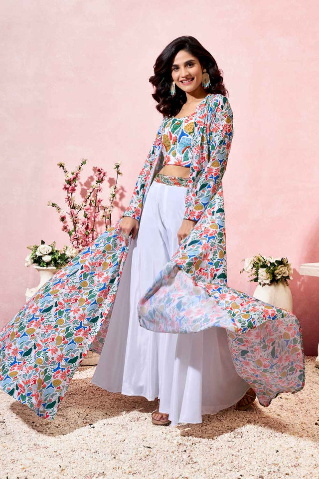 Multi-Color Floral Printed Crepe Co-Ord Set (ACZ7972)