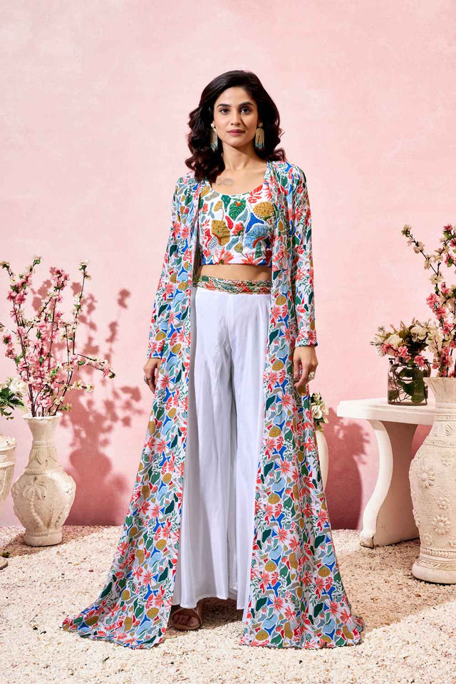 Multi-Color Floral Printed Crepe Co-Ord Set (ACZ7972)