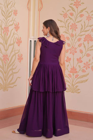 Purple Beads Embellished Faux Georgette Gown (ACZ7973)