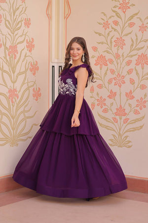 Purple Beads Embellished Faux Georgette Gown (ACZ7973)