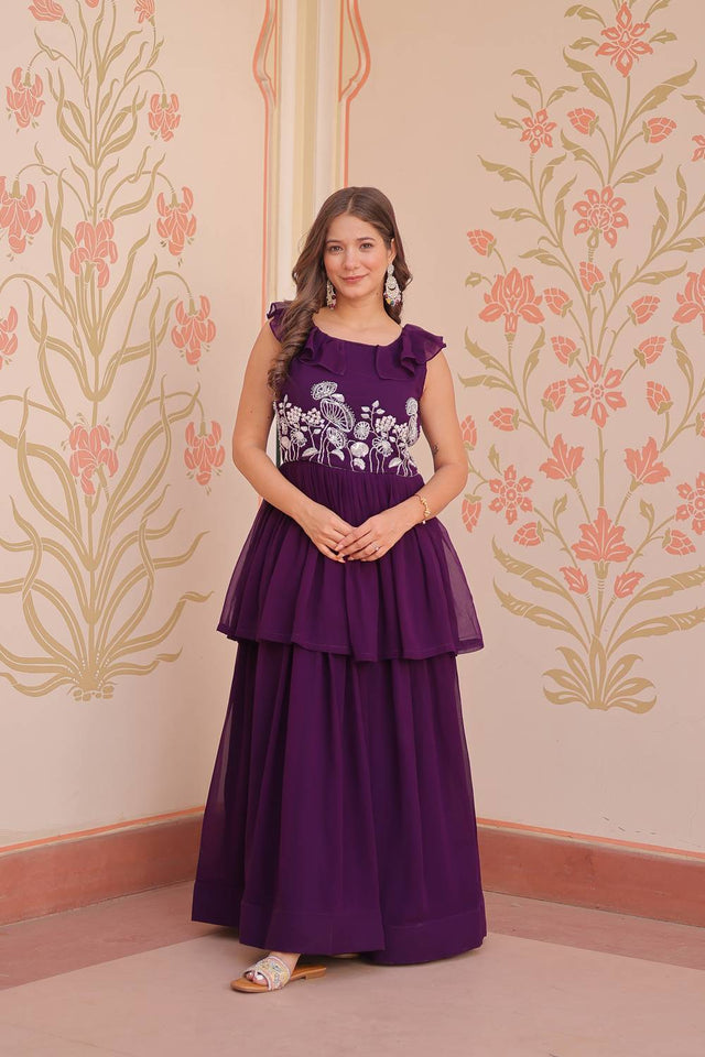Purple Beads Embellished Faux Georgette Gown (ACZ7973)