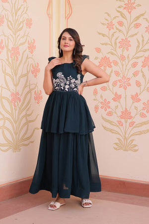 Blue Beads Embellished Faux Georgette Gown (ACZ7974)