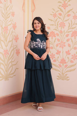 Blue Beads Embellished Faux Georgette Gown (ACZ7974)