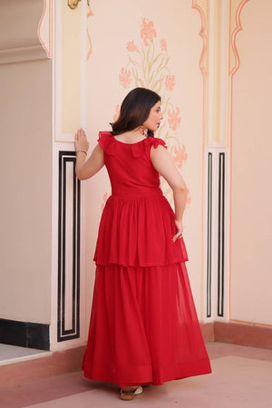 Red Beads Embellished Faux Georgette Gown (ACZ7975)
