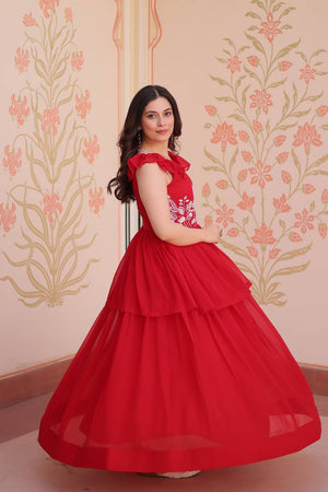 Red Beads Embellished Faux Georgette Gown (ACZ7975)