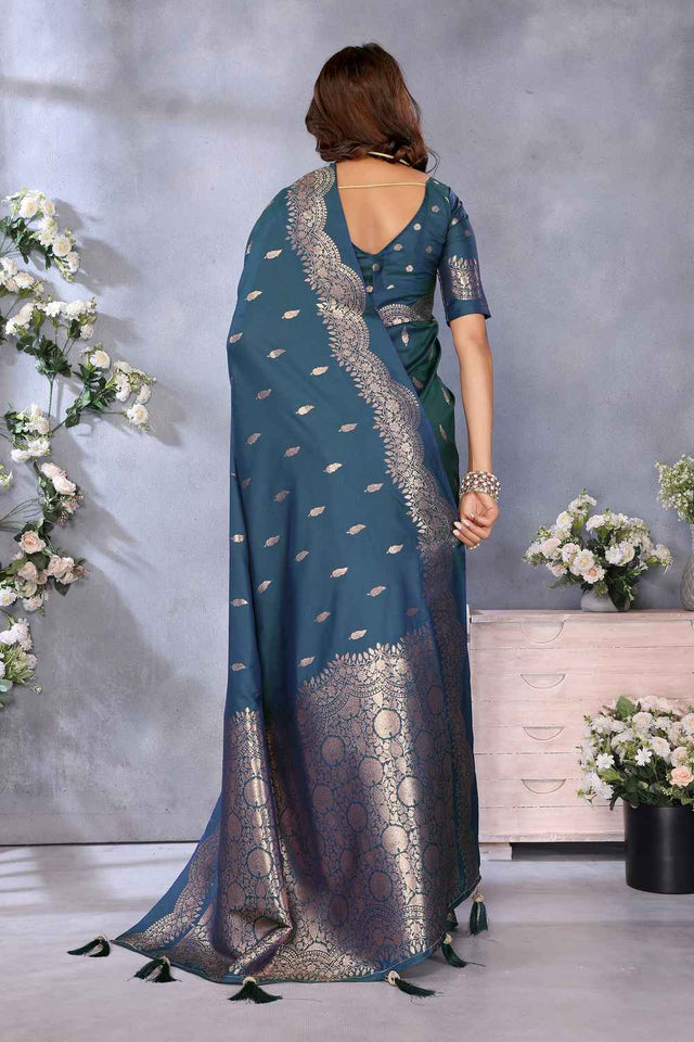 Turquoise Woven Banarasi Silk Saree