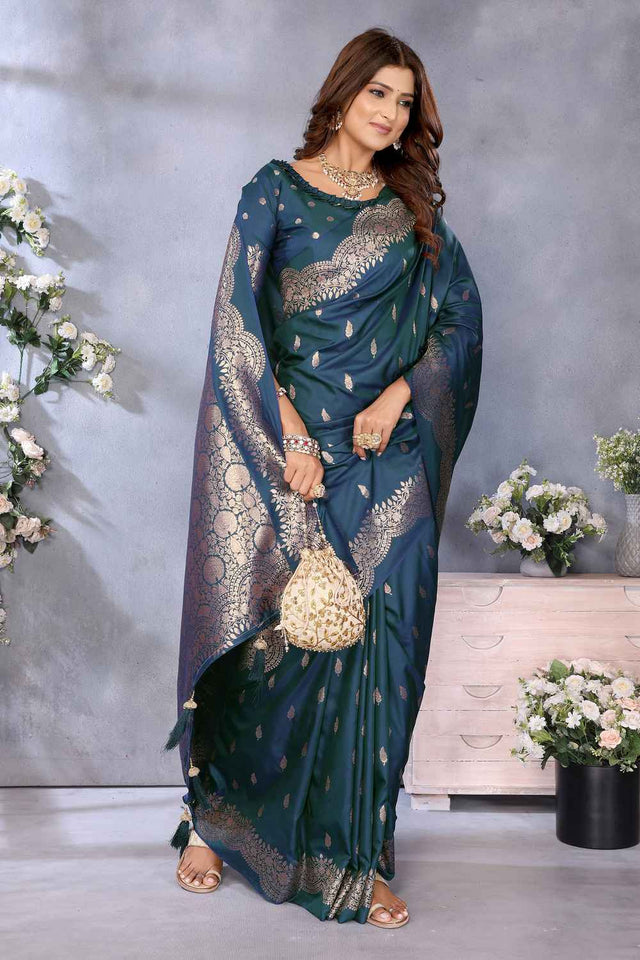 Turquoise Woven Banarasi Silk Saree