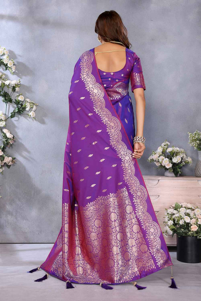 Violet Woven Banarasi Silk Saree