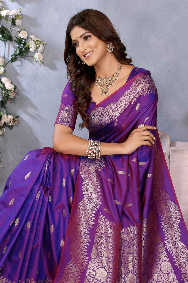 Violet Woven Banarasi Silk Saree
