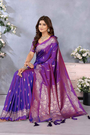 Violet Woven Banarasi Silk Saree