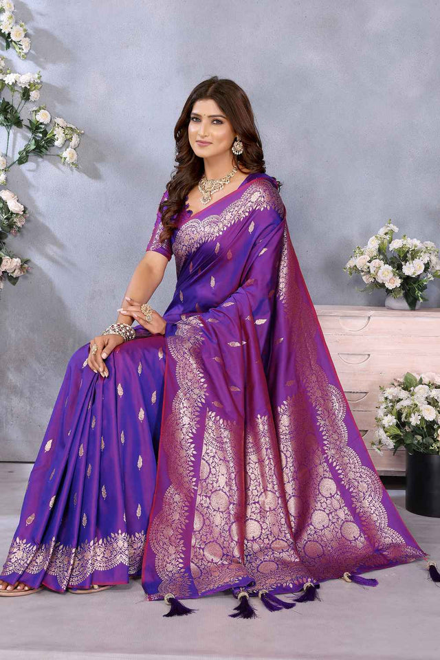 Violet Woven Banarasi Silk Saree