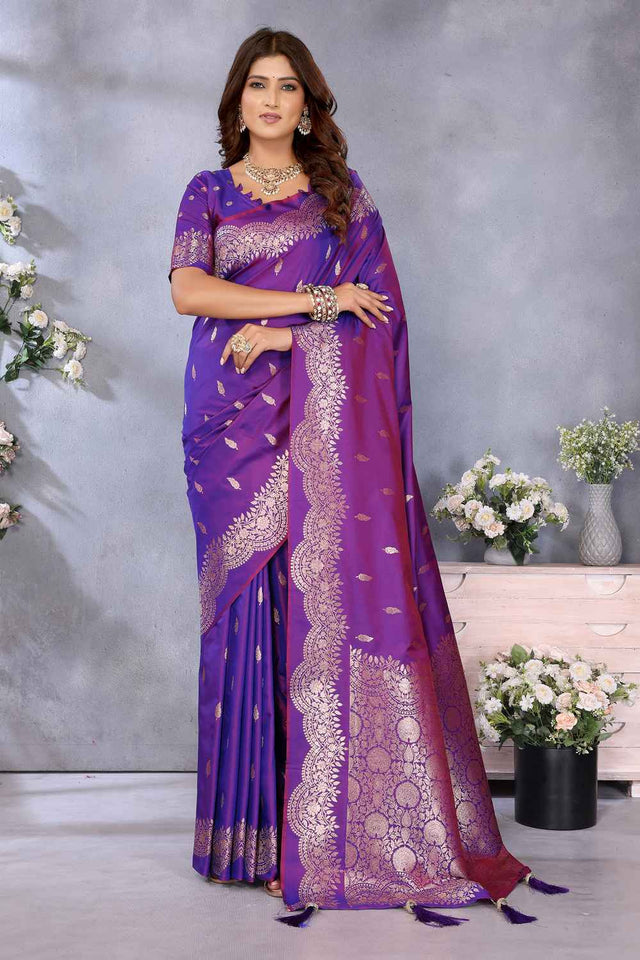 Violet Woven Banarasi Silk Saree