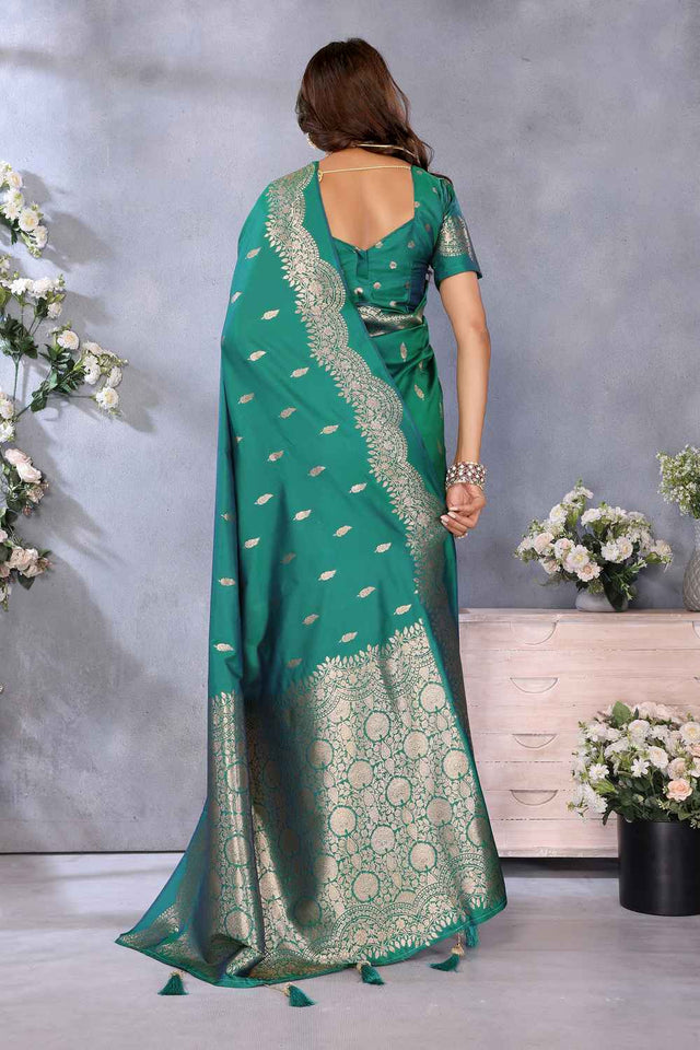 Turquoise Woven Banarasi Silk Saree