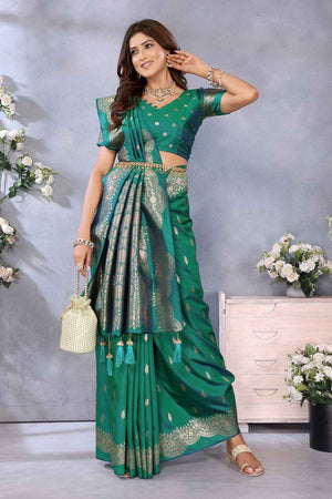 Turquoise Woven Banarasi Silk Saree