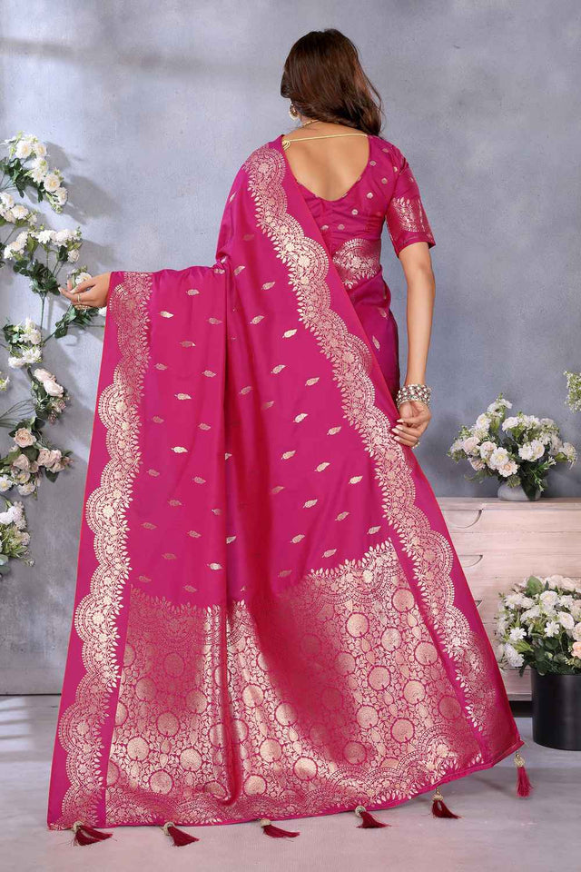 Pink Woven Banarasi Silk Saree