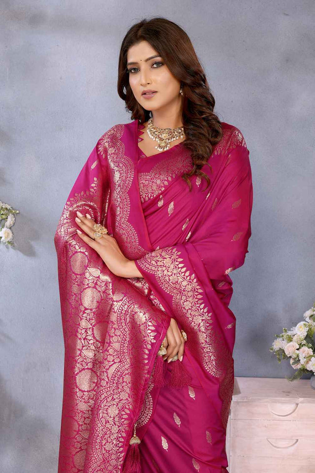 Pink Woven Banarasi Silk Saree