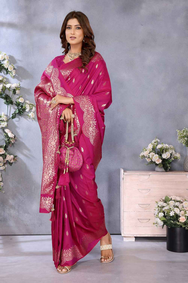 Pink Woven Banarasi Silk Saree