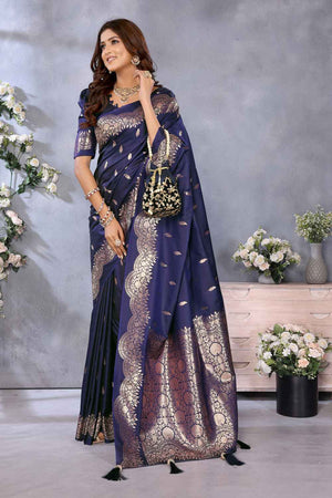 Blue Woven Banarasi Silk Saree