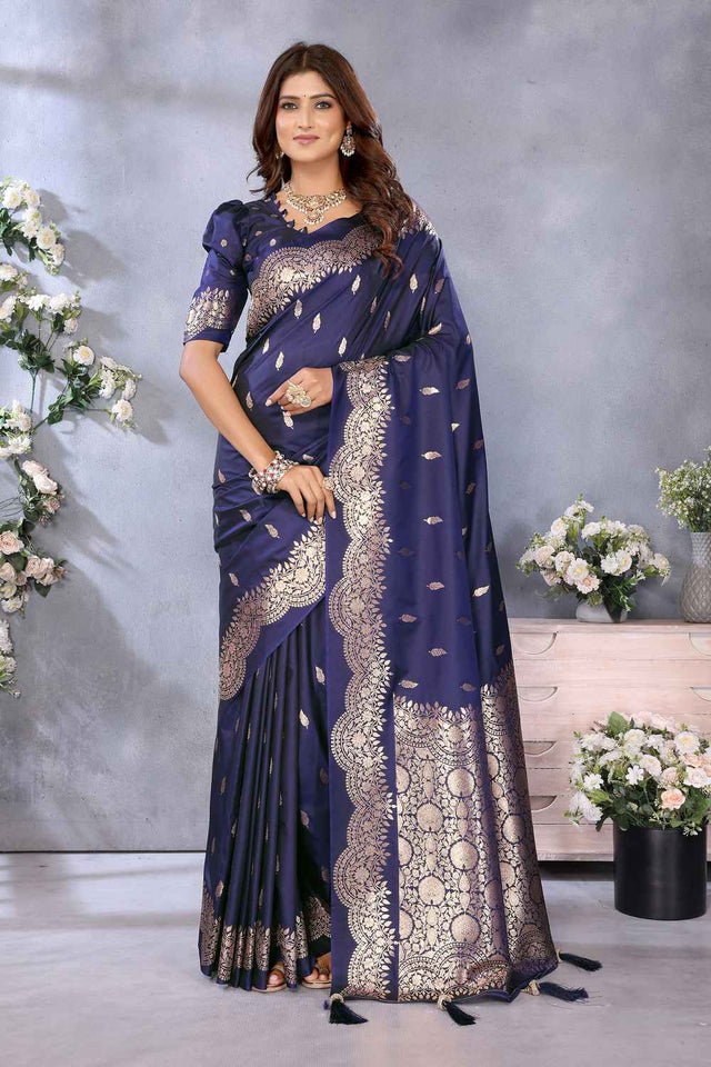 Blue Woven Banarasi Silk Saree