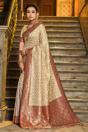 Maroon Woven Banarasi Silk Saree